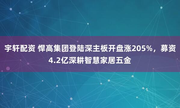 宇轩配资 悍高集团登陆深主板开盘涨205%，募资4.2亿深耕智慧家居五金